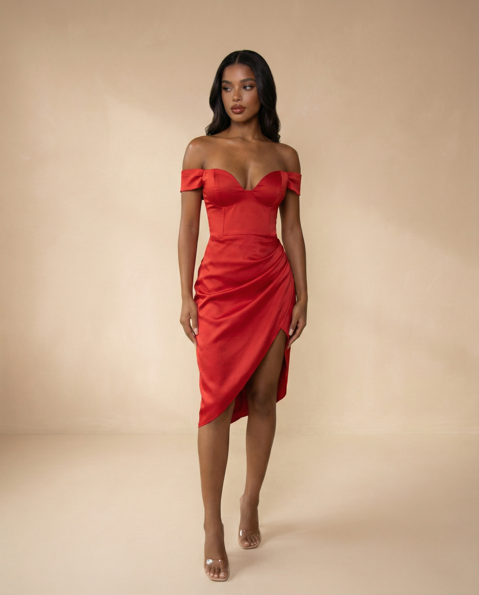 elegant long red dress Strapless Sweetheart Neck High Low Red Long Prom Dresses, High Low Red –  Shiny Party main image 0