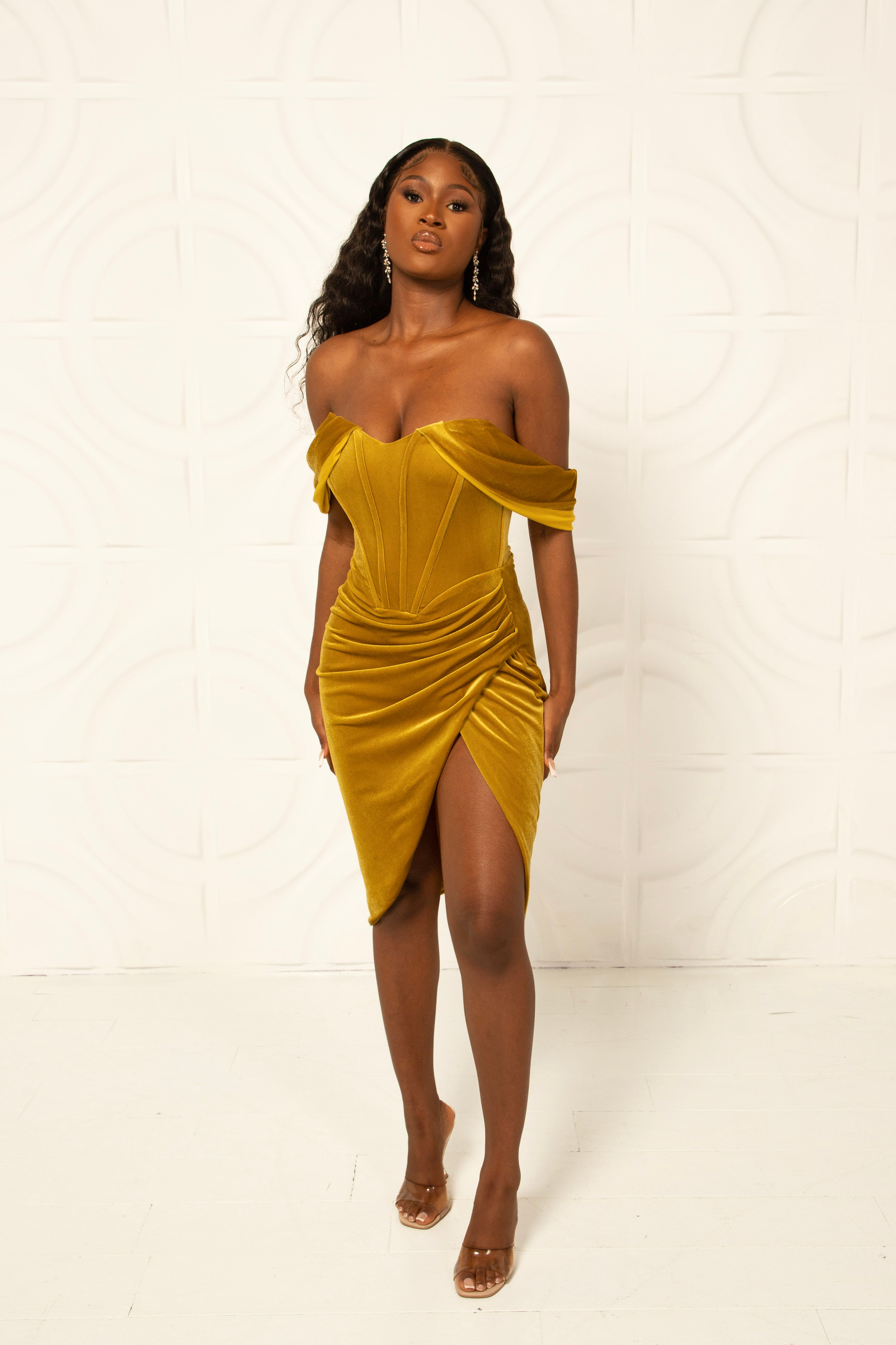 Gold Velvet Corset Dress L