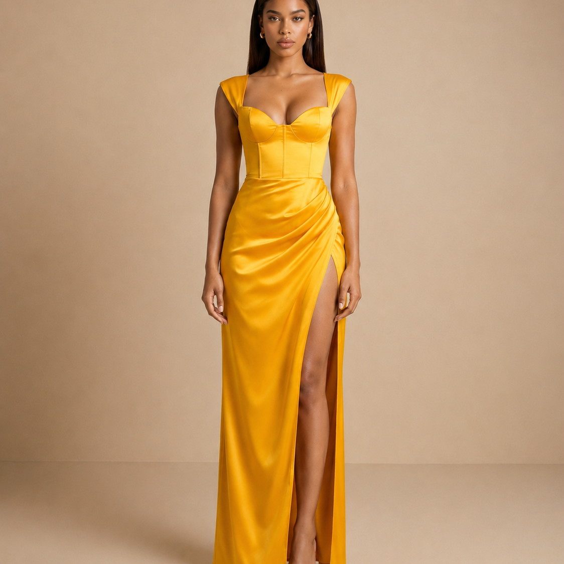 SHE Signorina Gold Corset Robe en satin