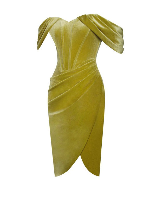 SHE Killed It vestido con corsé de terciopelo dorado