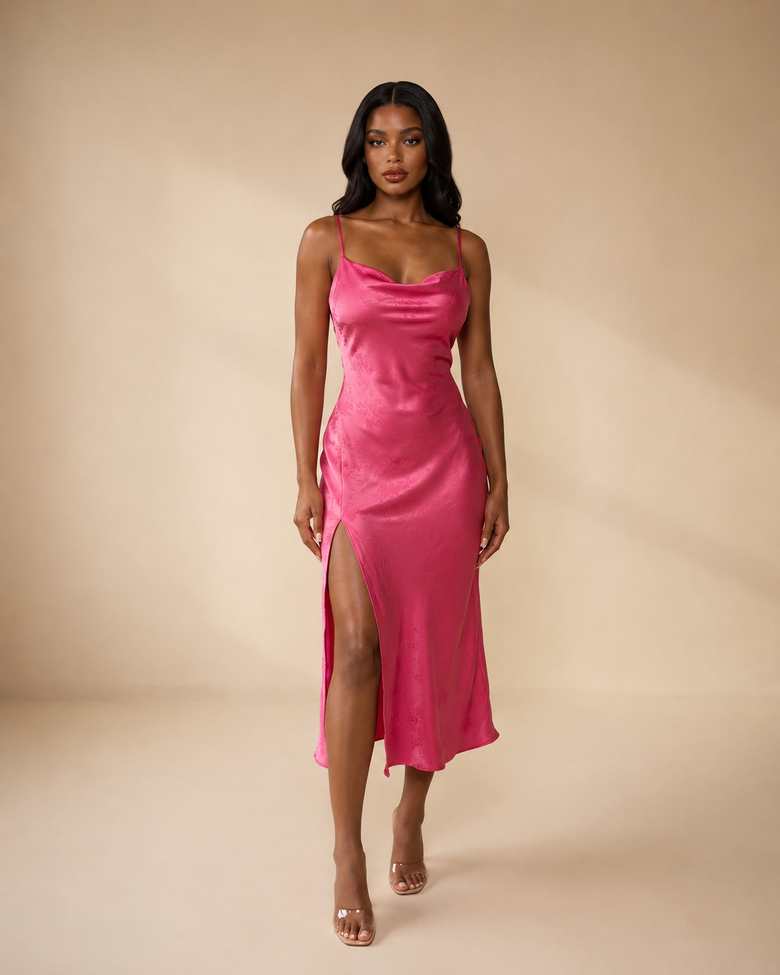 Rosie Satin Jacquard Midi Dress | Wedding Guest & Day to Evening