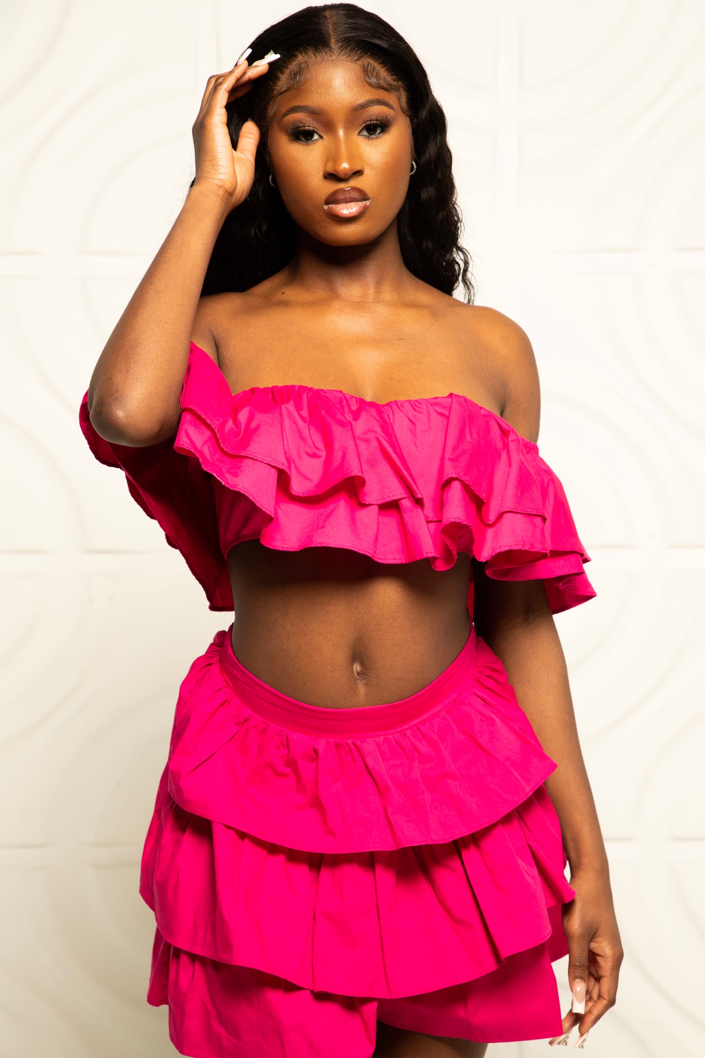 Pink Ruffle Crop Top Set