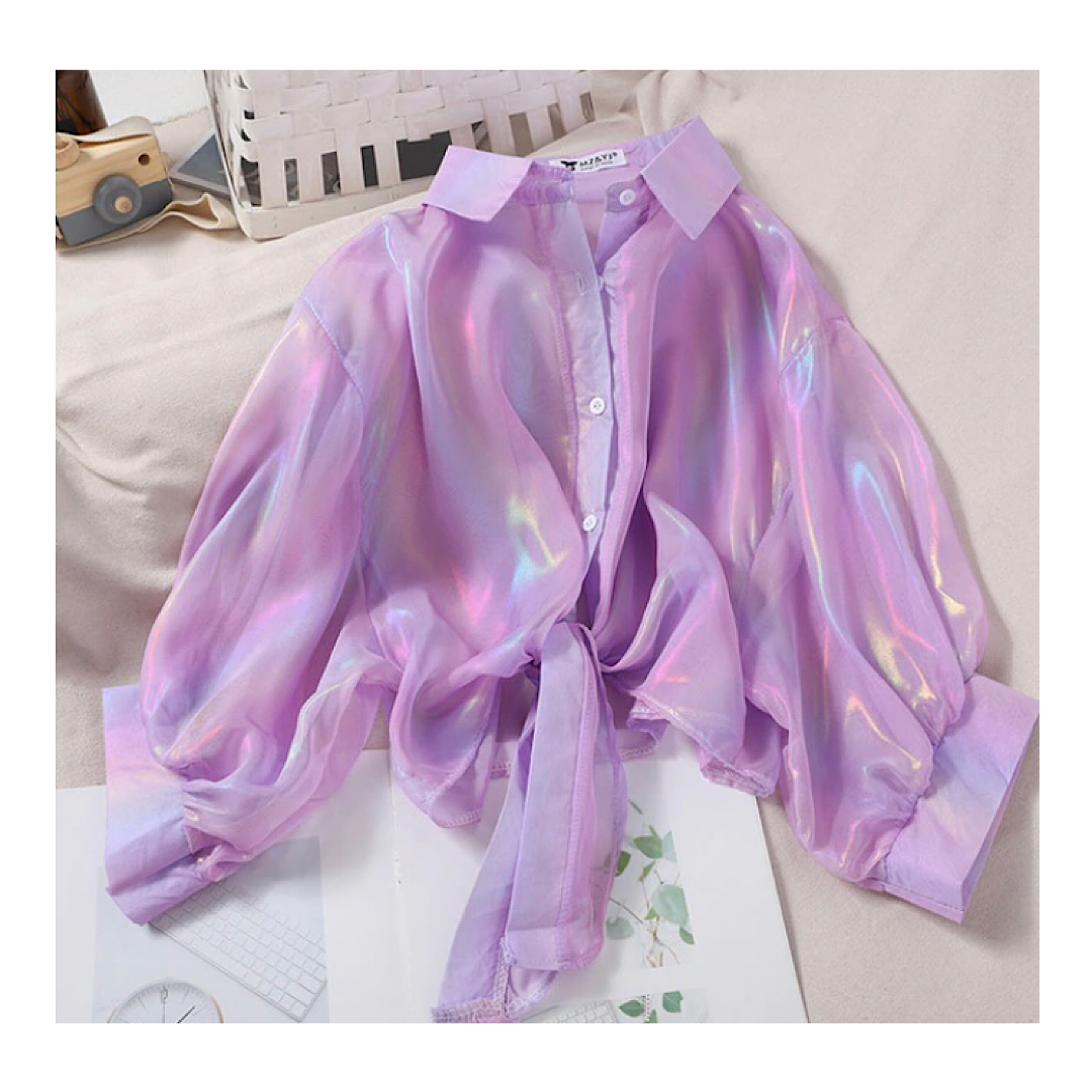 Crystallised  Sheer Lilac Tie Top