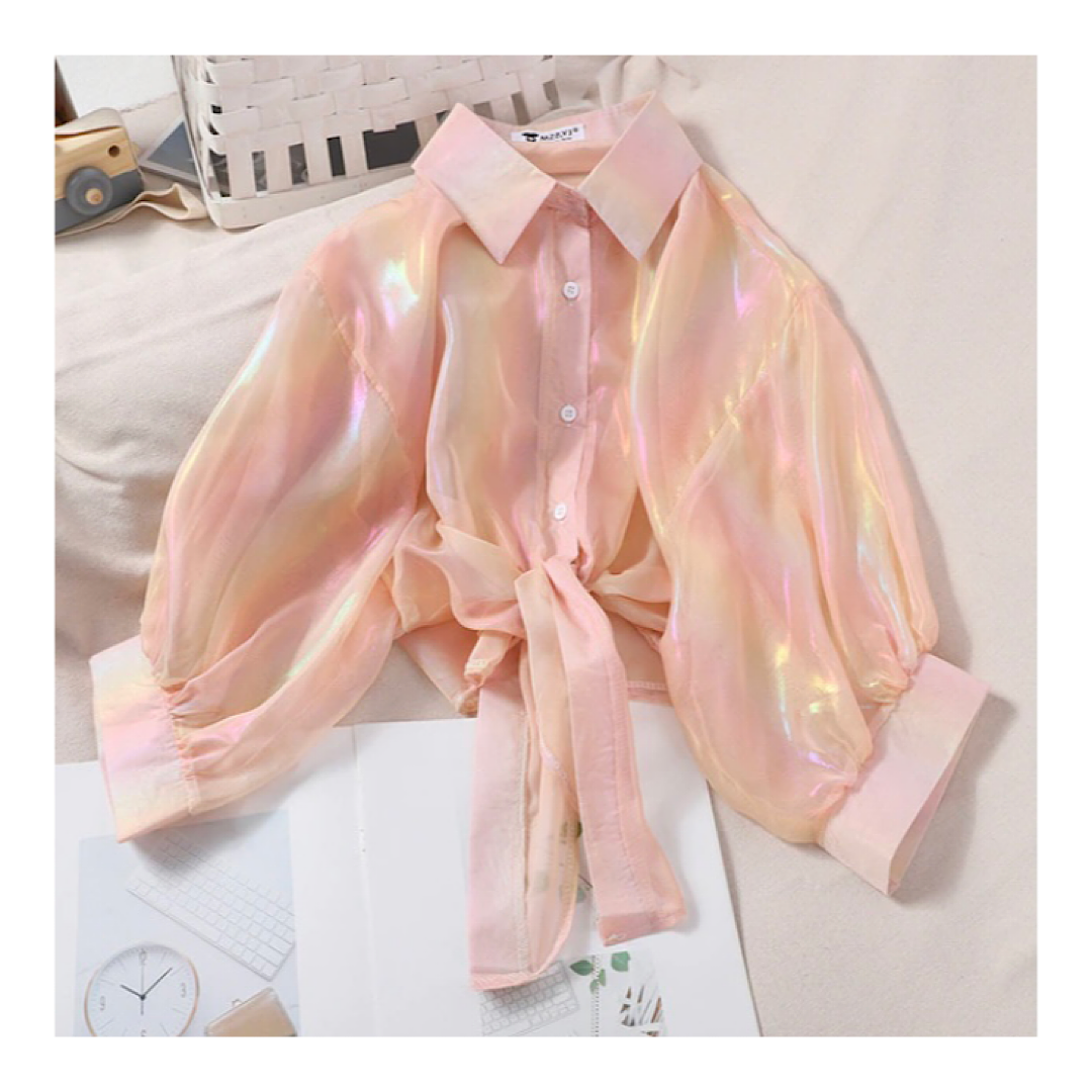 Crystallised  Sheer Peach Tie Top